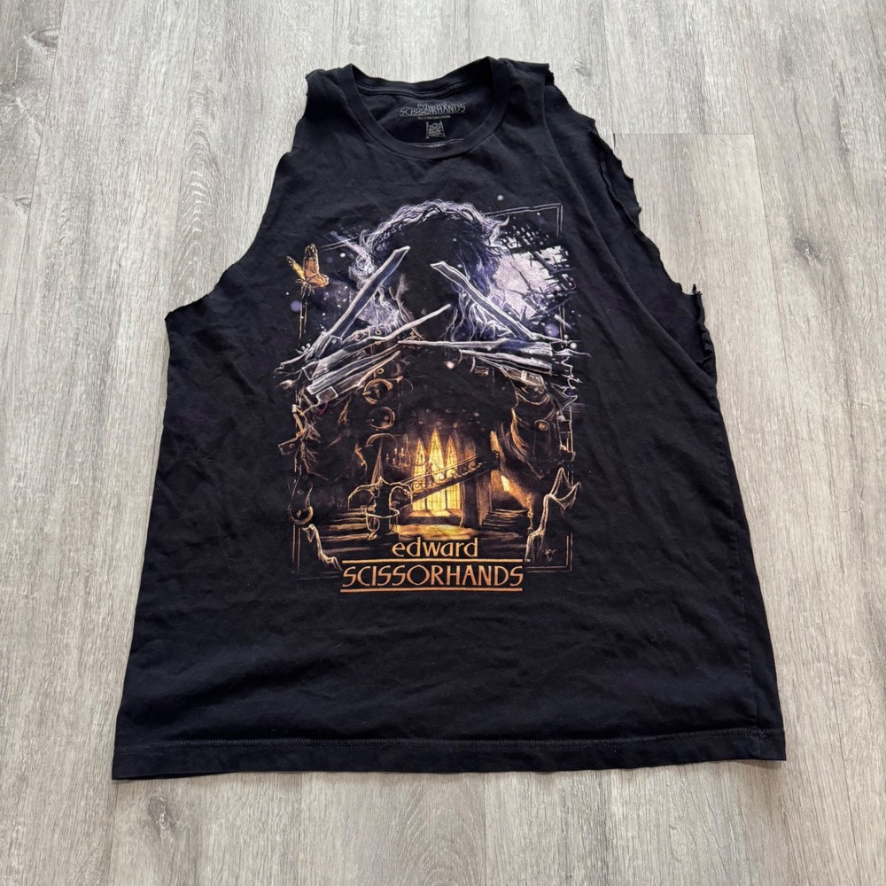Edward Scissorhands Graphic Muscle Tee Black Mens Large Tank Top